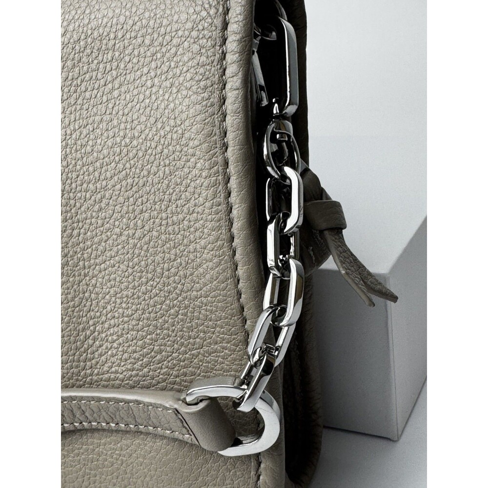 Tory Burch Britten French Grey Pebbled Leather Convertible Crossbody Bag - Picture 14 of 16